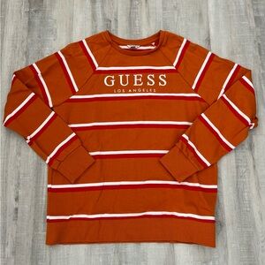 GUESS ORIGINALS Orange Striped Long Sleeve Crew Neck Top Size Medium